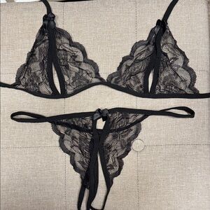 Black Lace Bralette & Thong Set - Women Intimates